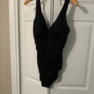 Jantzen Black One Piece Swimsuit with Plunging V-Neckline and Ruching